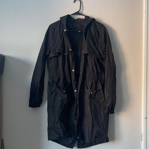Black rain jacket, long